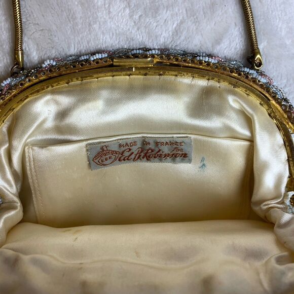 Vintage 50s Ed B. Robinson Micro Bead Handbag Made In France Floral Coquette - Picture 9 of 16